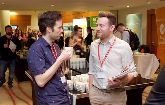 An image of 2 men drinking coffee and having a chat at Membership Excellence 2016